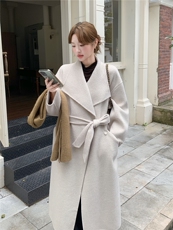 现货新款2B114P265K335长款秋冬双面羊绒大衣外套翻领配腰带百搭，女装双面呢大衣，网红馆