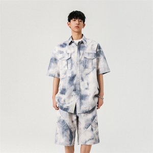 水墨画工装短袖套装男夏季宽松百搭半袖五分裤A406 TZ5066 特P68图片