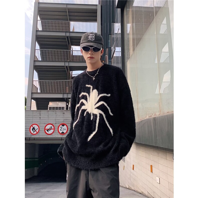 美式圆领毛衣男慵懒风休闲水貂绒针织衫 MY45 P63图片