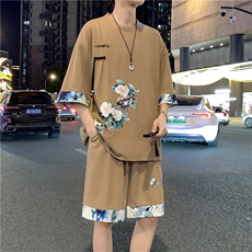 新中式风两件套夏季新中式禅意短袖t恤男套装A436-D221-P52，男装休闲套装，电商A436