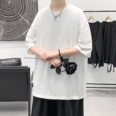 支持单件包装抖音得物二开210克宽松落肩纯棉光版纯色短袖T恤9.5，男装T恤，电商A486-1