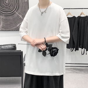 支持单件包装抖音得物二开210克宽松落肩纯棉光版纯色短袖T恤9.5图片