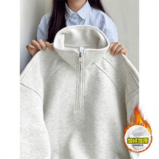 480G重磅加绒硬挺boxy男女秋冬美式高街结构半拉链立领卫衣厚外套，女装短外套，电商A486