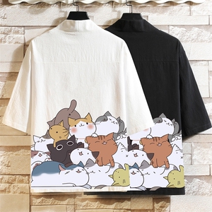 HF59162-P40风汉服男开衫外套七分袖道袍 砖墙挂拍图片