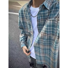 撞色格子衬衫男款夏天薄款cleanfit美式复古短袖外套高级感衬衣，男装衬衫，星座506A