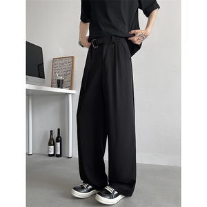 8XL-M垂坠感冰丝西裤大码凉感裤子腰带直筒长裤休闲裤KZ1958/P55,匡威1970s海军蓝男生搭配裤子图片