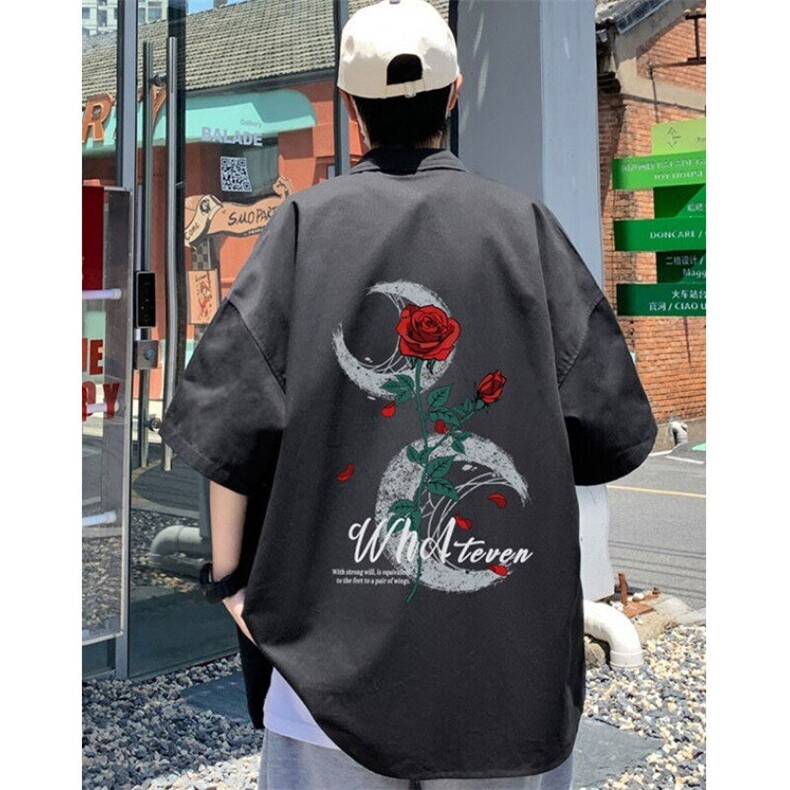 玫瑰花冰丝白色衬衫男士夏季帅气短袖五分袖衬衣外套C9283,男装T恤,星座1116A（原606A-3）