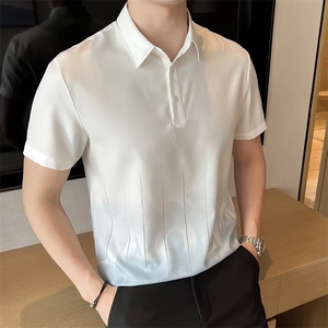 直播抖音商城韩版数码印花POLO衫冰丝弹力T恤T05 310B-1P45图片