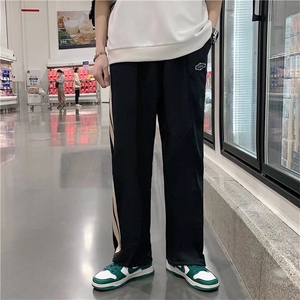 裤子男夏季韩版潮流条纹阔腿休闲长裤宽松直筒九分运动裤Q07-P32图片