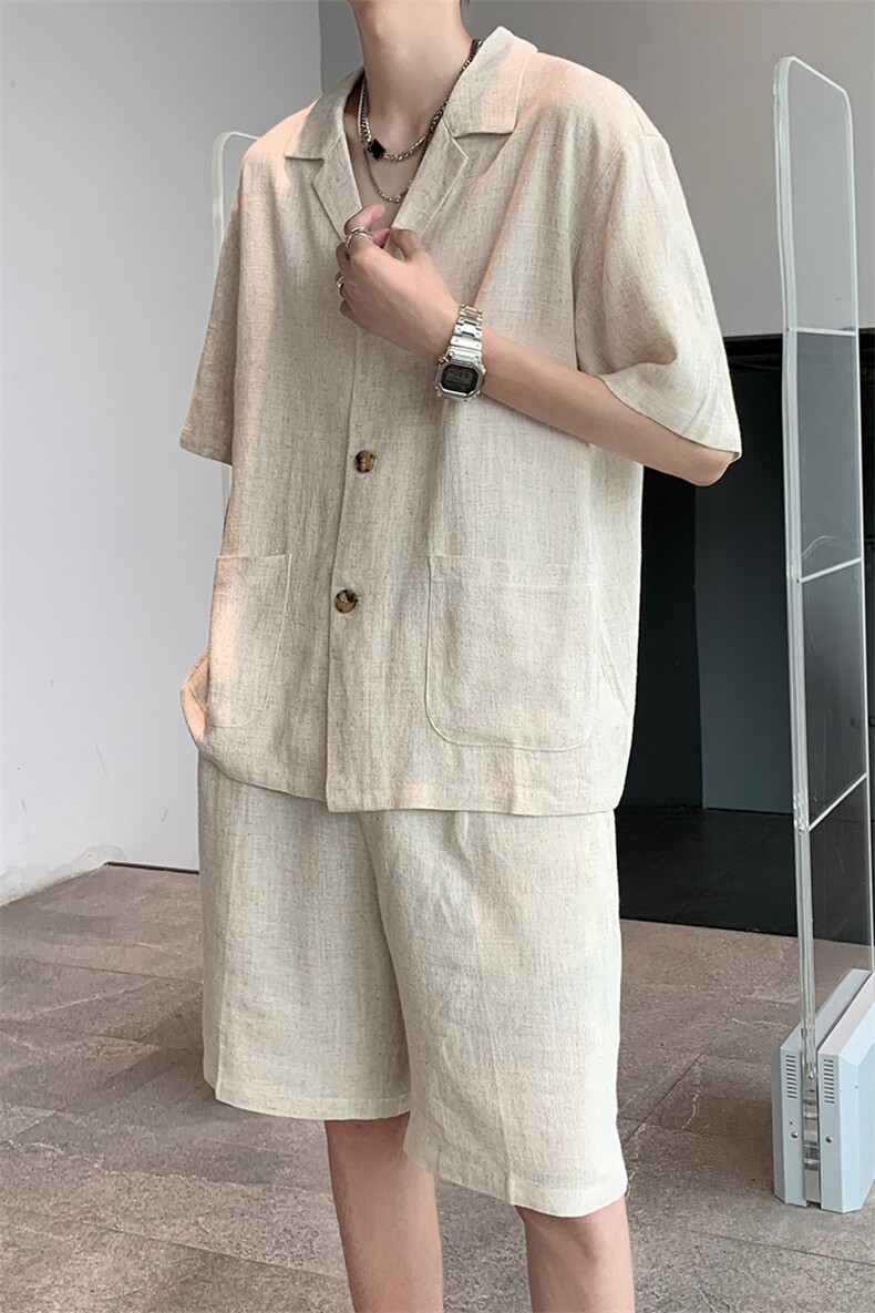 8XL-M特大码风男装棉麻亚麻套装七分袖五分裤TZ101P110控138,男装休闲套装,电商D206-1