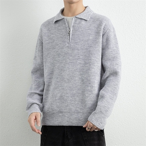 25762-P55秋季时尚翻领毛衣套头衫男士针织衫纯色内搭打底衫图片