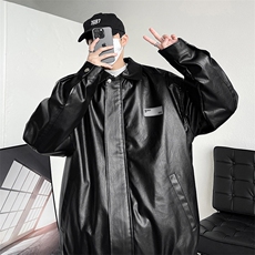 秋季翻领男士皮衣贴标夹克潮外套休闲青年款A266-PY006-P80控138，男装夹克，电商A266