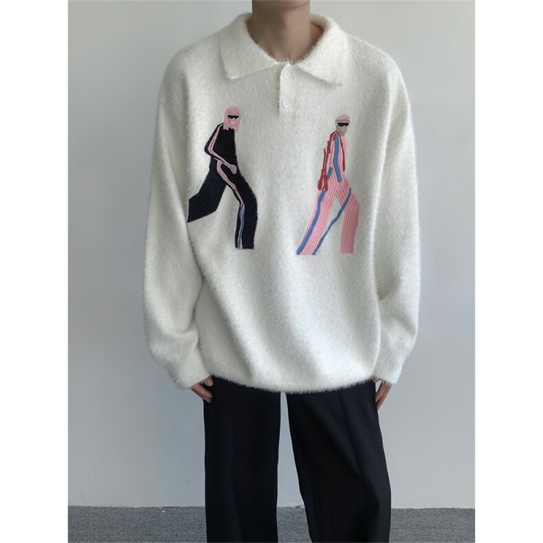 秋冬款男POLO领毛衣人物刺绣加厚休闲打底外套M8817P65,男装针织衫/毛衣,星座1013-1