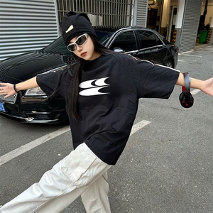 抖音得物高品质二开240克宽松纯棉美式潮牌三条杠织带短袖T恤图片