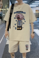 ！2024夏季新款男士华夫格短袖T恤套装学生半袖一套HTZ08P50，男装T恤，电商B220
