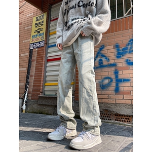 美式牛仔裤男韩版潮流高街帅直筒裤子2025春冬ins长裤RK1391-P47图片