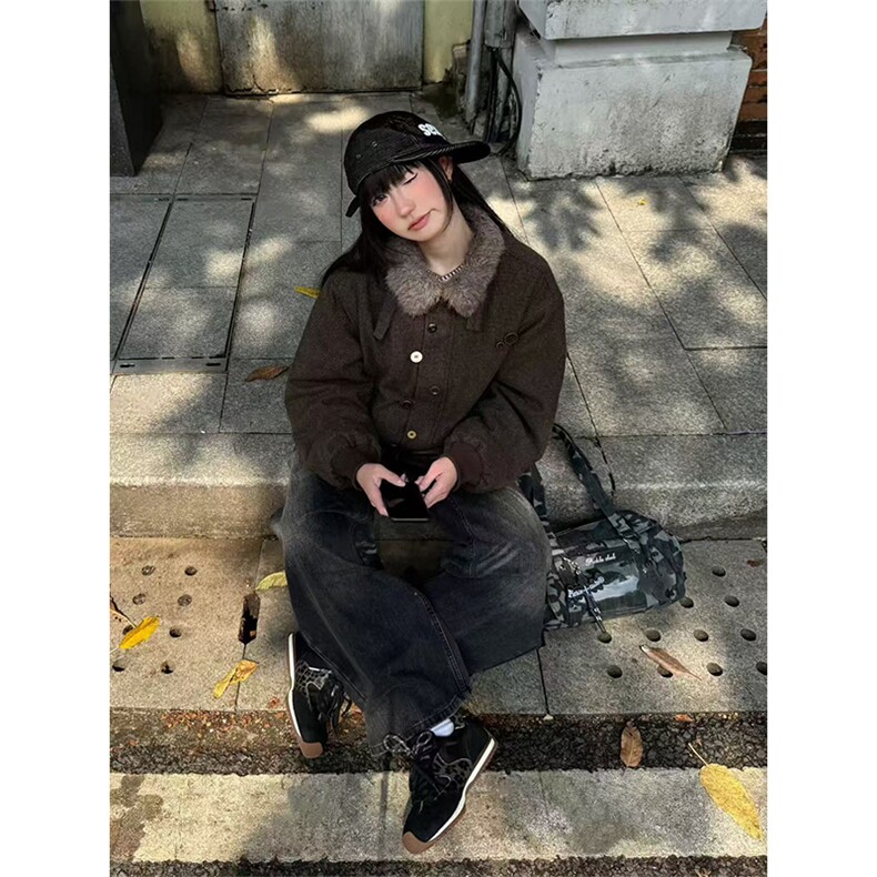 网图有货美式羊羔毛翻领加厚座山雕毛领保暖外套男女A1261-P110,男装棉衣,星座1505
