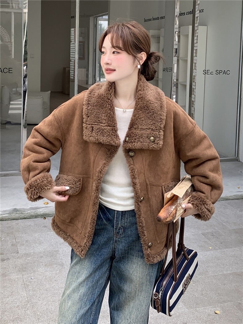 复古两面穿羊羔毛外套女2025冬季新款皮毛一体8060-P205-K295,女装羊羔毛/颗粒绒,浙宝115