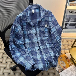 小香风流苏格子衬衫男春夏高级感痞帅潮牌上衣情侣复古休闲薄外套图片