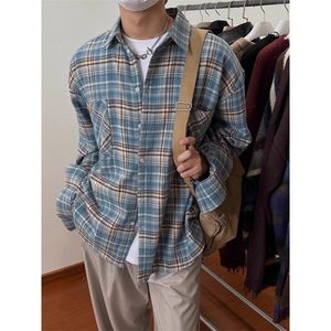 美式复古长袖衬衫男女休闲宽松痞帅情侣衬衣外套潮GA145-P38图片