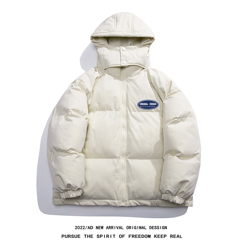 白底22冬季时尚贴标印花百搭保暖连帽棉衣MY225P115控158，男装棉衣，电商A247-1