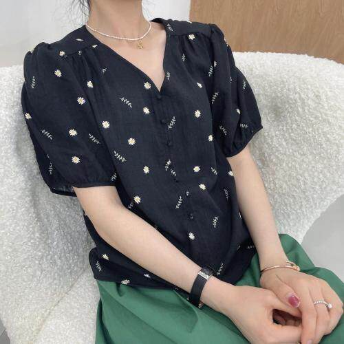 夏季碎花麻料上衣图片