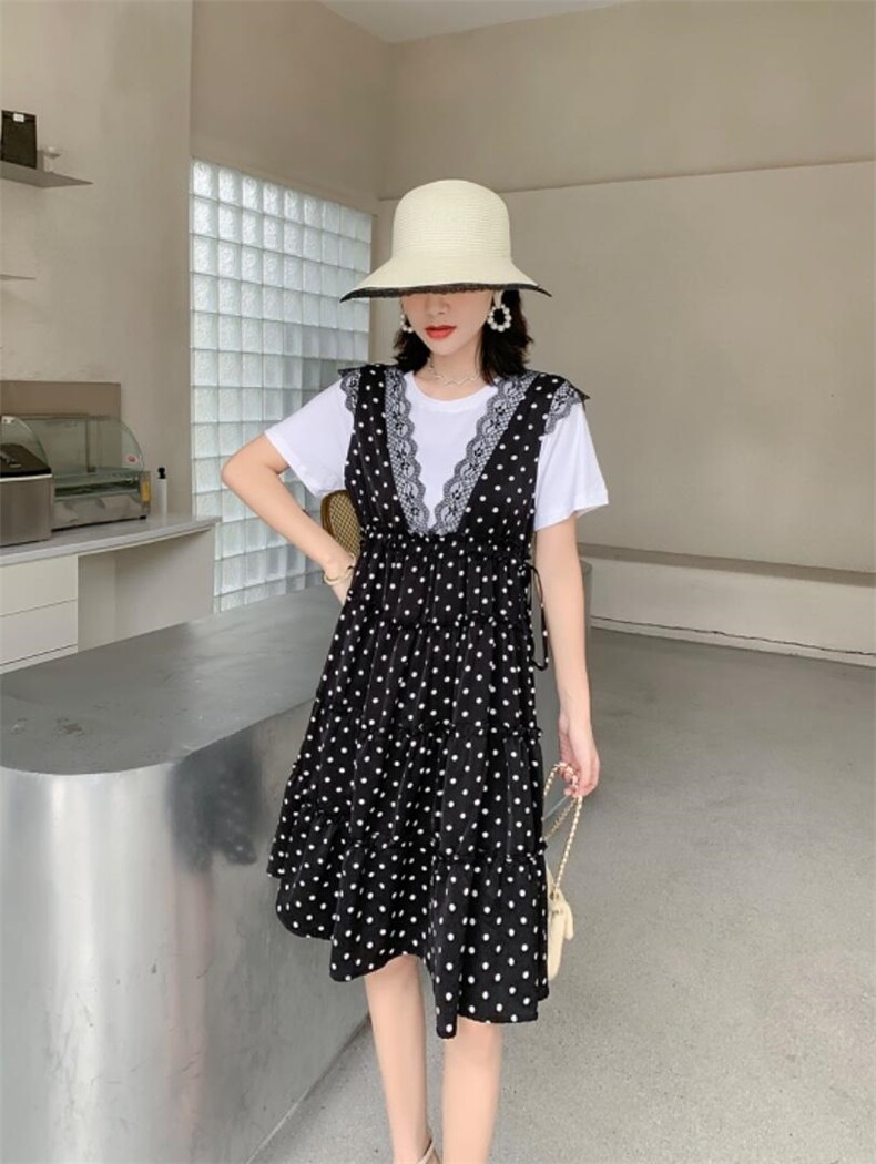 【现货】新款假两件拼工艺蕾丝连衣裙，女装连衣裙，得瑟空间