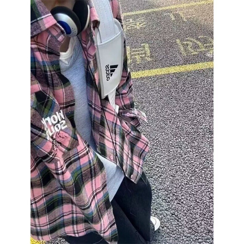 休闲格子衬衫外套痞帅青少年男女款长袖衬衣ins潮流,男装衬衫,星座1018A