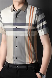 2023夏季新款透气商务休闲无痕中青年男士衬衣宽松百搭短袖衬衫男图片