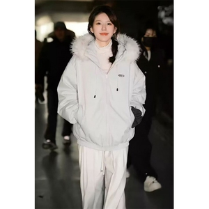 绒毛领连帽夹克冲锋衣女秋冬派克服宽松减龄外套棉服 MA506图片
