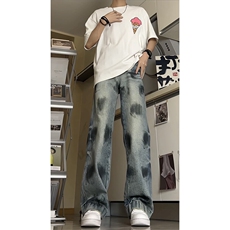 现货~美式复古水洗破坏牛仔裤高街直筒染脏裤子XZ1002-K7739-P60，男装牛仔裤，星座908