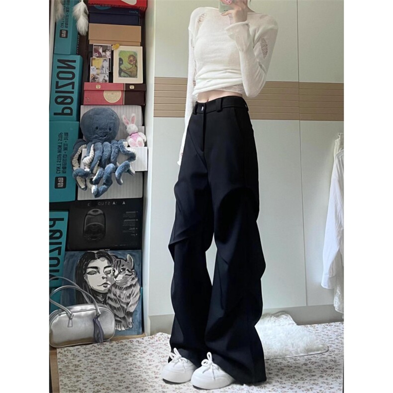 【网图】纯黑色褶皱工装裤男夏季薄款美式cleanfit裤子KZ53WW-P55，男装工装外套，星座1007（原301D）