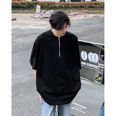 美式重磅短袖T恤男夏季潮牌宽松半拉链上衣休闲情侣体恤DT066-p33，男装T恤，星座1008