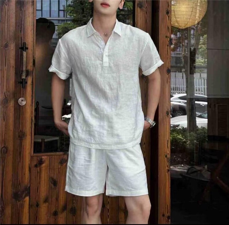 网图！高级松弛老钱风含麻轻薄夏季短袖-EX51007-特批25,男装T恤,电商A061