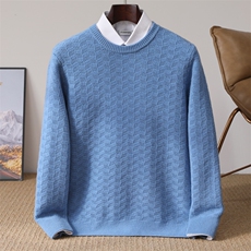 秋季纯色圆领针织套头上衣时尚休闲，男装针织衫/毛衣，冬季工坊