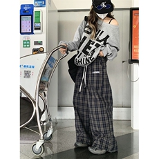美式格子阔腿裤男女宽松休闲直筒垂百搭感拖地长裤子K662，男装休闲裤，星座1116A（原606A-3）