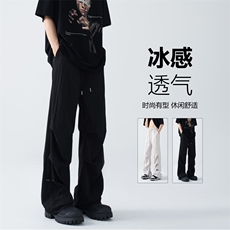 抖音品质夏季新款冰丝松紧伞兵裤宽松休闲裤B315-K006-特p30控58，男装休闲裤，电商B315