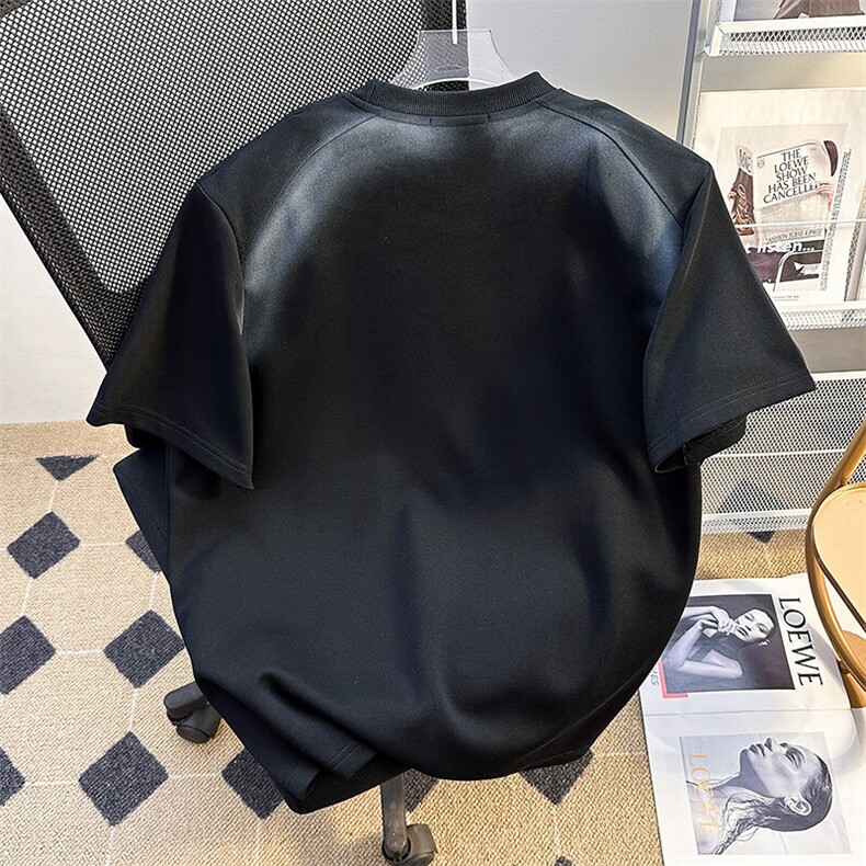 夏季新款喷绘钉珠圆领短袖潮牌设计感正肩宽松休闲百搭上衣,男装T恤,星座410-7