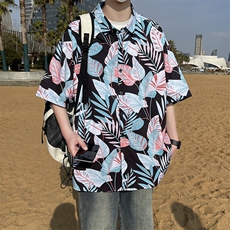 大码花衬衫男短袖夏季痞帅休闲上衣服外套翻领衬衣A012/824P35，男装衬衫，电商A012