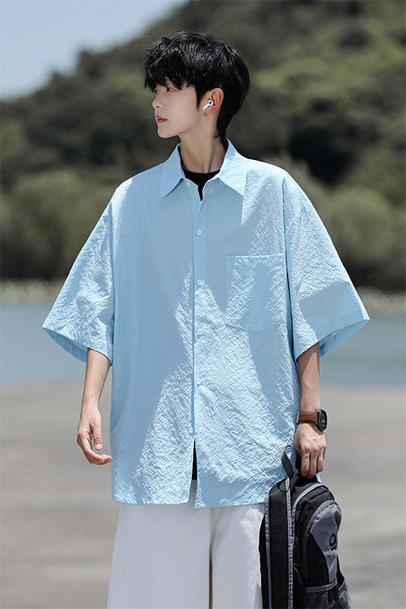 8XL-M泡泡纱盐缩肌理短袖衬衫男夏季冰丝外套防晒衬衣DC28011P36,男装衬衫,电商B312