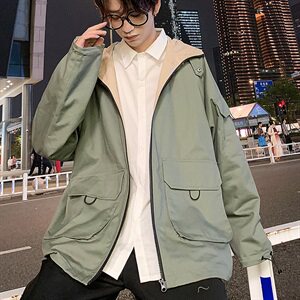 港风秋季两面穿夹克男韩版时尚简约连帽外套A090-JK72 P115 限138图片