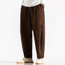 2021春秋季新款男装风宽松棉麻胖子休闲裤白墙风藏青，男装休闲裤，电商B277(原6028)