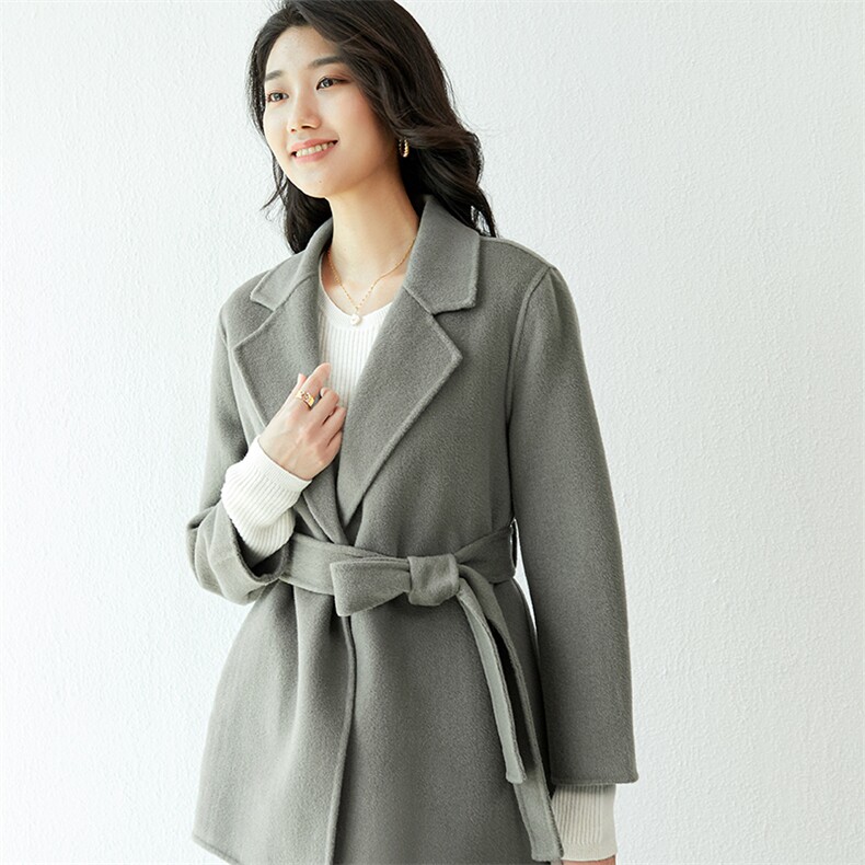 羊毛系带2024秋冬款大衣女装小个子短款毛呢外套,女装毛呢外套,高哲羊绒