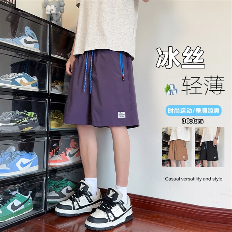 特批P24无差价夏季撞色拉链口袋潮流冰丝凉感大码五分裤男DK5886图片