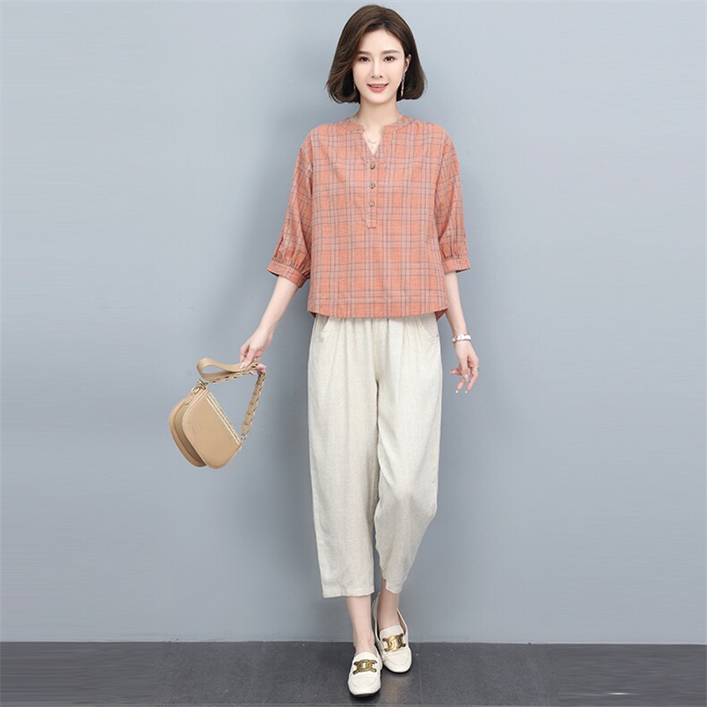 时尚休闲格子衬衫+宽松阔腿裤套装显瘦百搭两件套,女装套装/套裙,悦见她