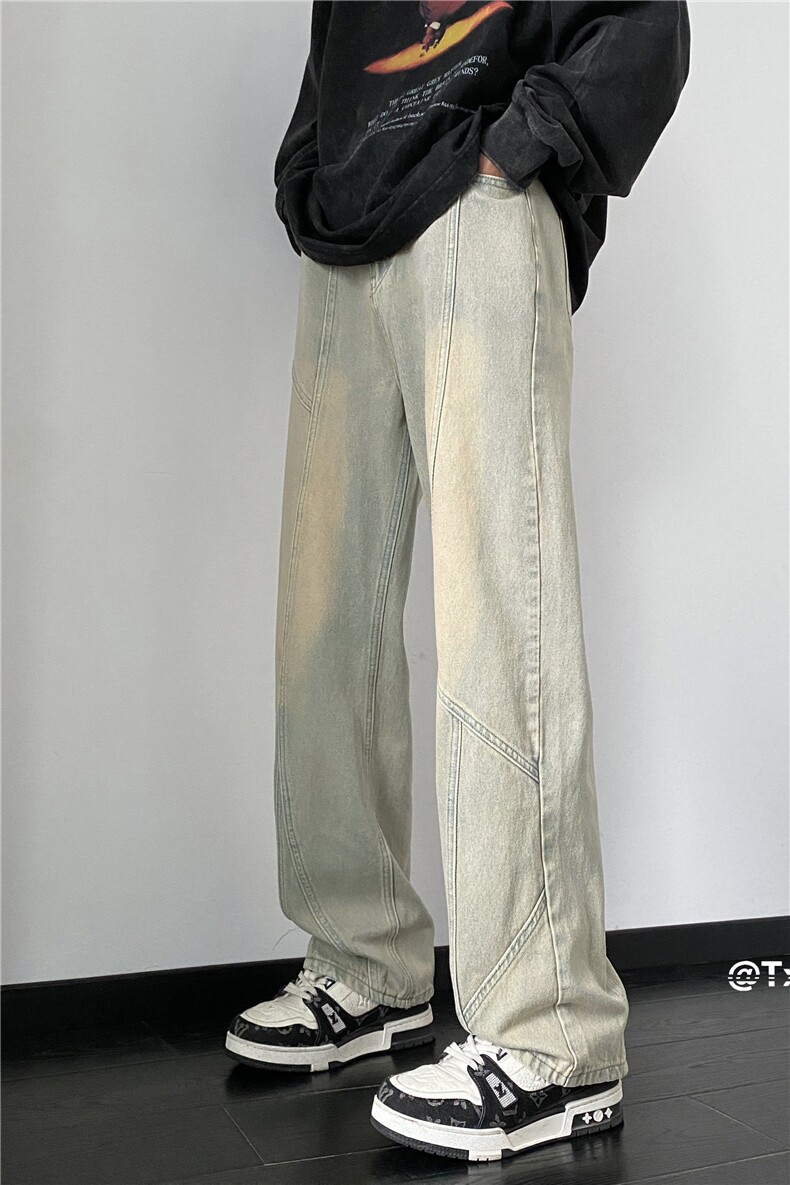 泥黄色牛仔裤男生春季新款美式高街直筒微喇B315-K23472-p60控78,男装牛仔裤,电商B315