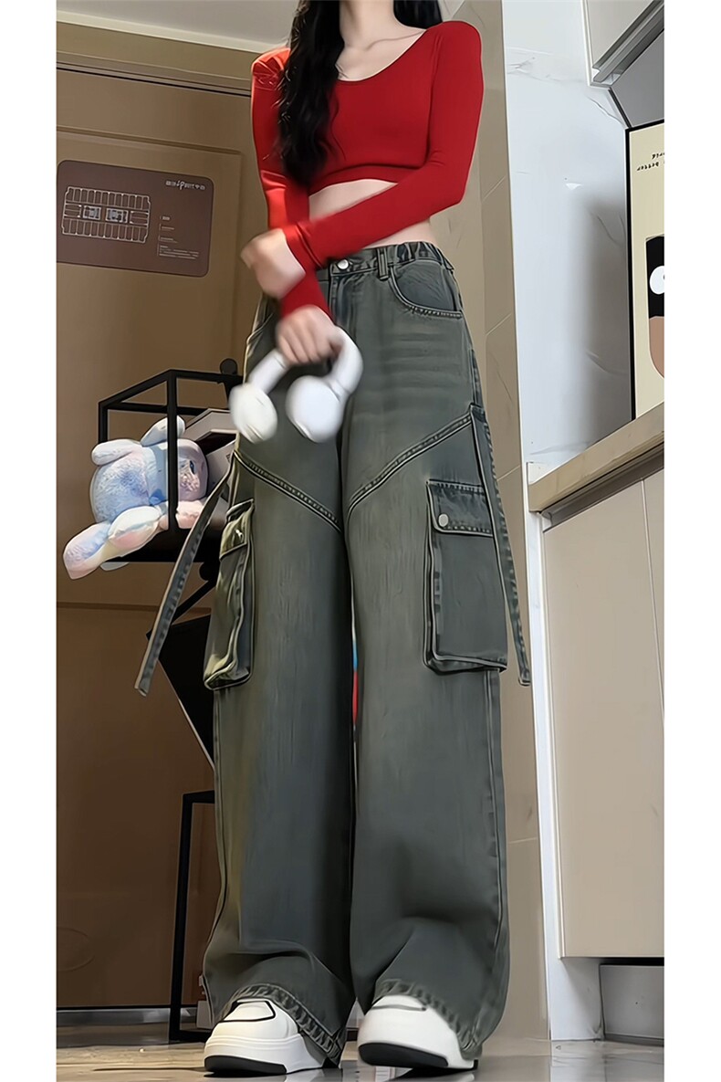 美式复古高街宽松工装牛仔裤男女同款直筒阔腿裤K663TP55控88,男装牛仔裤,电商A102B