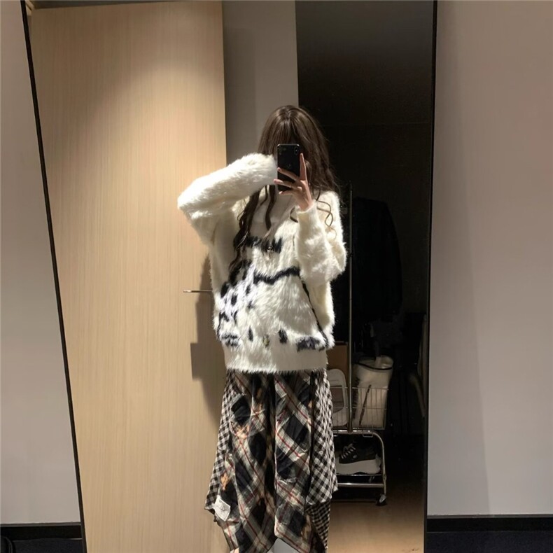 秋冬美式复古仿貂毛猫咪圆领套头毛衣男女秋针织衫外套,男装针织衫/毛衣,星座506A