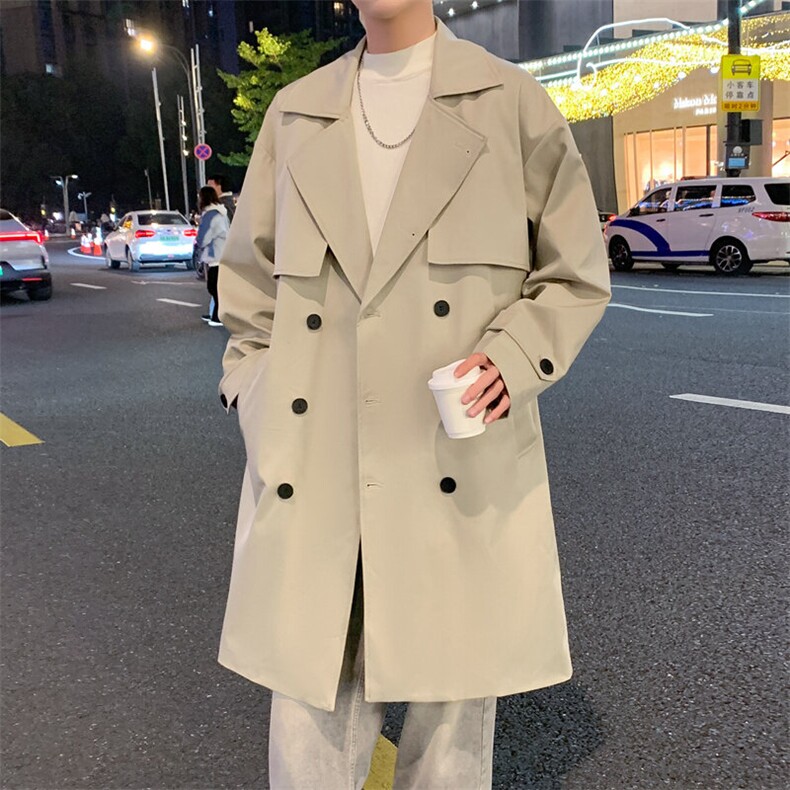 现货中长款大衣男2025新款春季外套高级感英伦风衣F02525-P98,男装风衣,星座308B-2