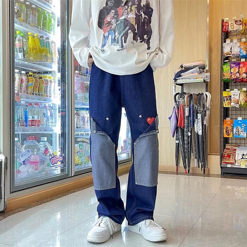 新款水洗牛仔裤直筒拖地阔腿裤C852P40图片